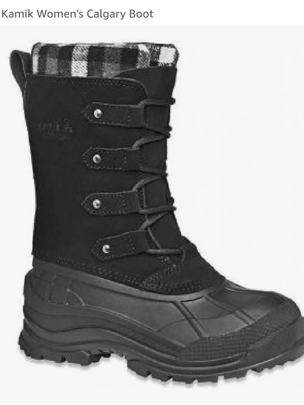 LIKE NEW Kamik Women's Calgary Snow Boot, Size 9, Black And White Buffalo Check